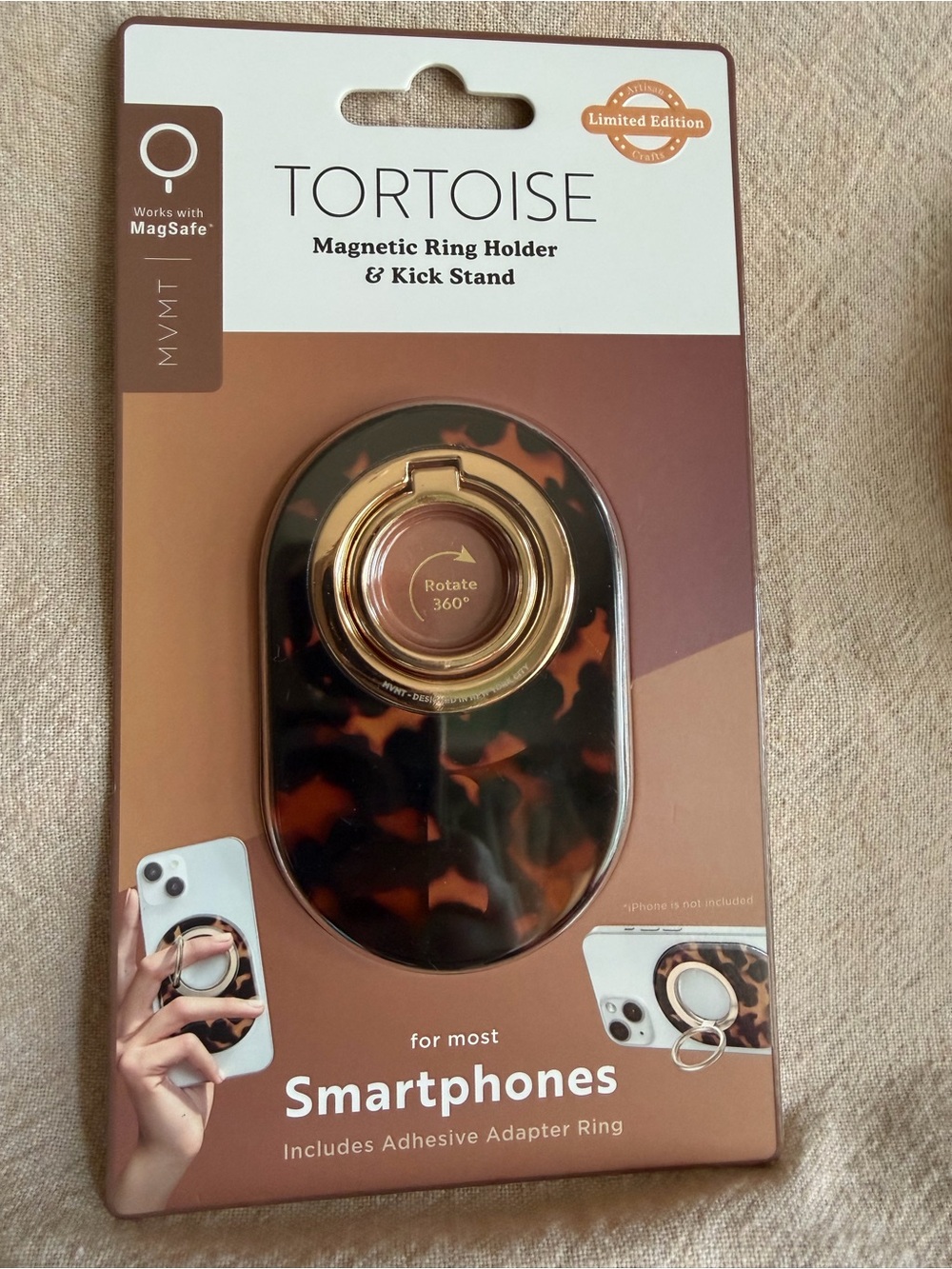 NIB~ MVMT Tortoise Magnetic Ring Holder & Kick Stand - Tortoiseshell Brown